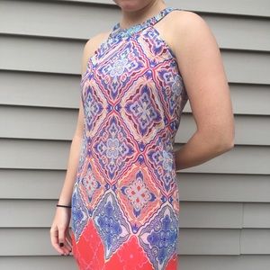 Patterned dress with high neck